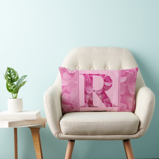 Pink Floral Alphabet Letter "R" Lumbar Pillow (Chair)