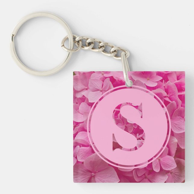 Pink Floral Alphabet Letter "S" and XO Key Ring (Front)