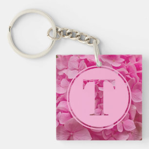 Pink Floral Alphabet Letter "T" and XO Key Ring