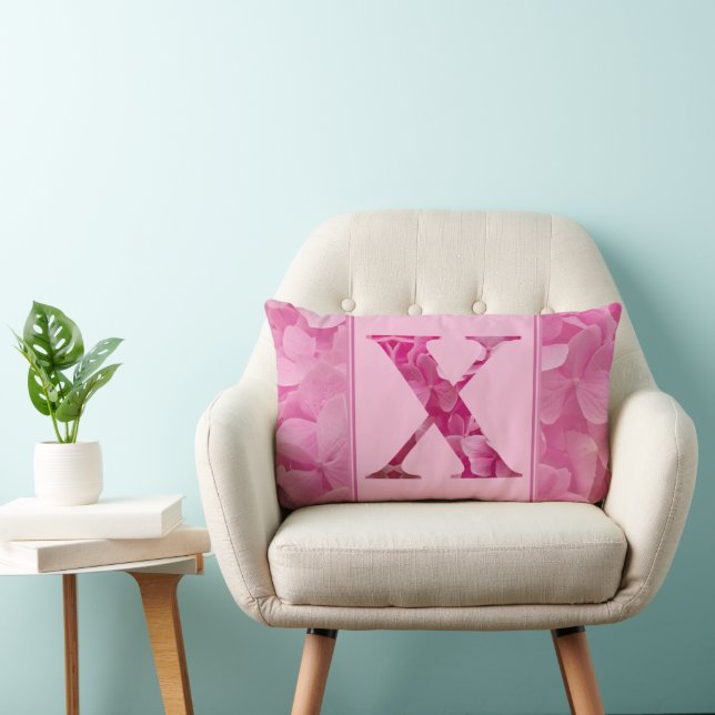 Pink Floral Alphabet Letter "X" Lumbar Pillow (Chair)