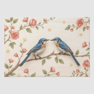 Pink Floral and Blue Bird Design Decoupage Tissue Paper