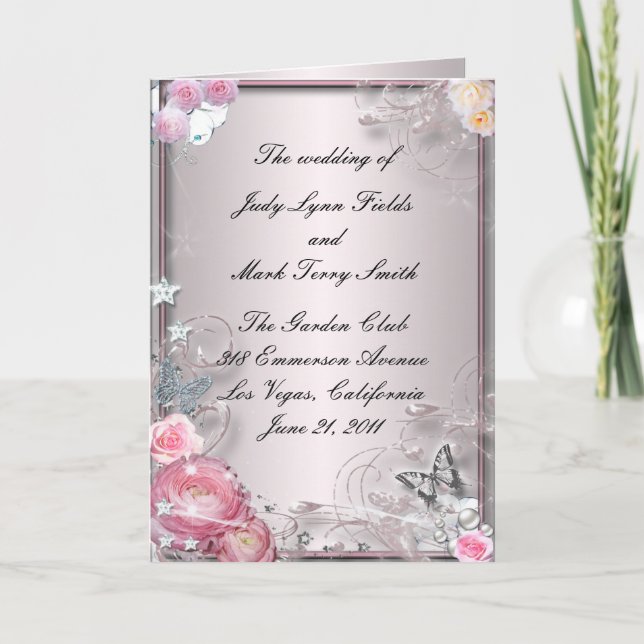 Pink Floral And Butterfly Program Card (Front)