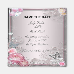 Pink Floral And Butterfly Save The Date Magnet