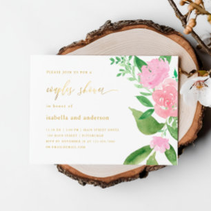 Pink Floral and Calligraphy Wedding Couples Shower Invitation
