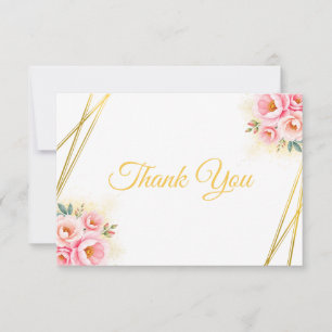 Pink Floral and Gold Quinceñera Thank You Card