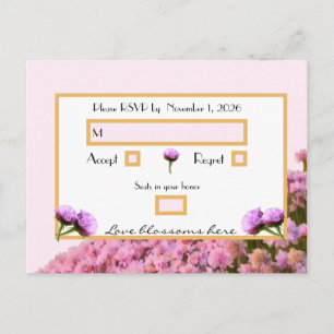 Pink floral and gold RSVP Postcard