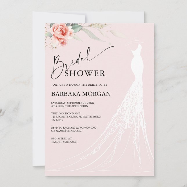 Pink Floral and Greenery Bridal Shower Invitation (Front)