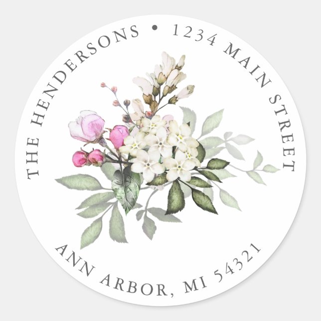 Pink Floral and Greenery Return Address Label (Front)