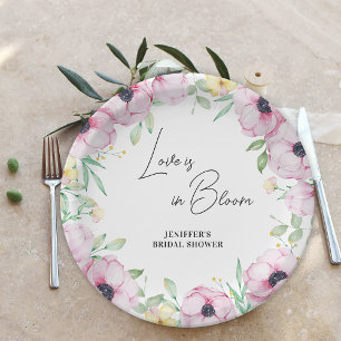 Pink Floral Anemone Love is in Bloom Bridal Shower Paper Plate