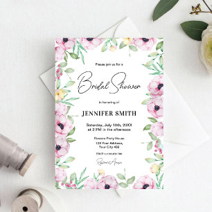 Pink Floral Anemones Bridal Shower Invitation
