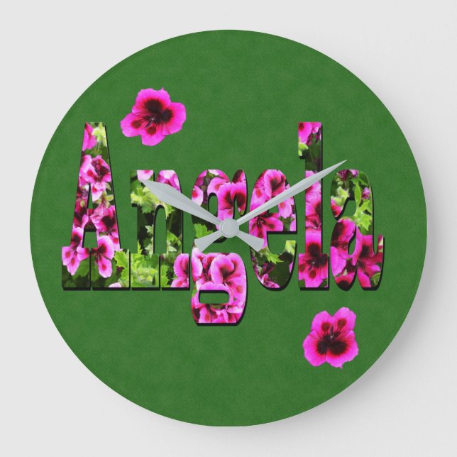 Pink Floral Angela Name Logo,  Large Clock (Front)