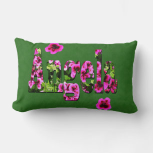 Pink Floral Angela Name Logo, Lumbar Cushion