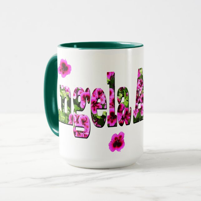 Pink Floral Angela Name Logo, Mug (Front Left)