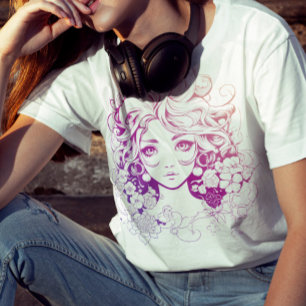 Pink Floral Anime Girl T-Shirt