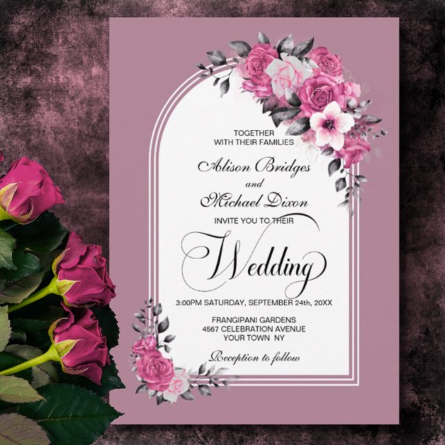 Pink Floral Arch Dusty Rose Wedding Invitation (Creator Uploaded)
