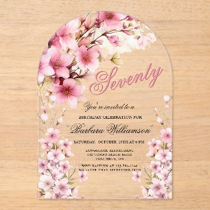 Pink Floral Arch Elegance 70th Birthday Party Acrylic Invitations