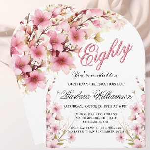 Pink Floral Arch Elegance 80th Birthday Party Invitation