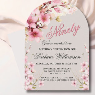 Pink Floral Arch Elegance 90th Birthday Party Invitation