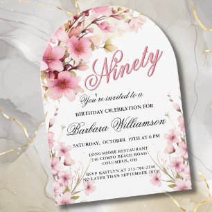 Pink Floral Arch Elegance 90th Birthday Party Invitation