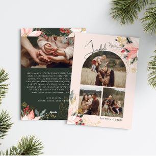 Pink Floral Arch Joyful Four Photo Christmas  Holiday Card