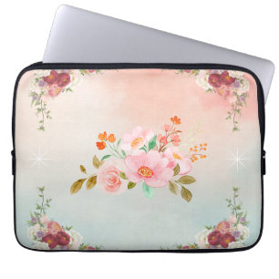 Pink Floral Art, Flourishing Flowers Laptop Sleeve