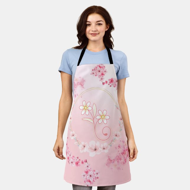 Pink Floral Art, Flourishing Spring Blessing Apron (Worn)