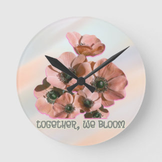 pink floral art round clock