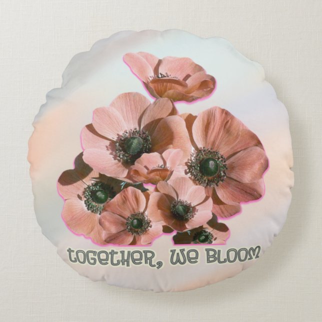 pink floral art round cushion (Front)