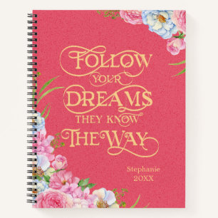 Pink Floral Artist Follow Your Dreams Sketchbook Notebook