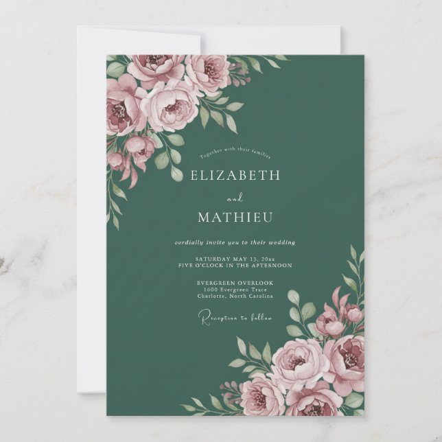 Pink Floral Artistry Wedding Invitation (Front)