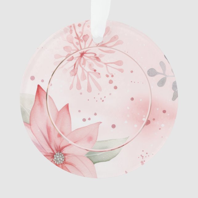 Pink Floral Baby First Christmas Photo Ornament (Front)
