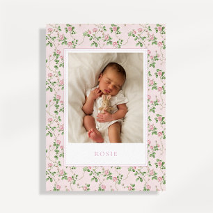Pink Floral Baby Girl Birth Announcement card