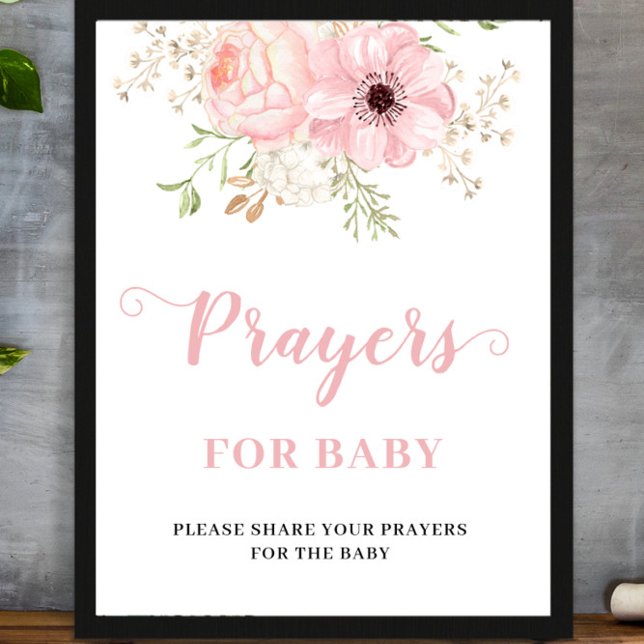 Pink Floral Baby Girl Prayers for Baby Shower Sign (Creator Uploaded)