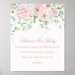 Pink Floral Baby in Bloom Advice for Baby Shower Poster