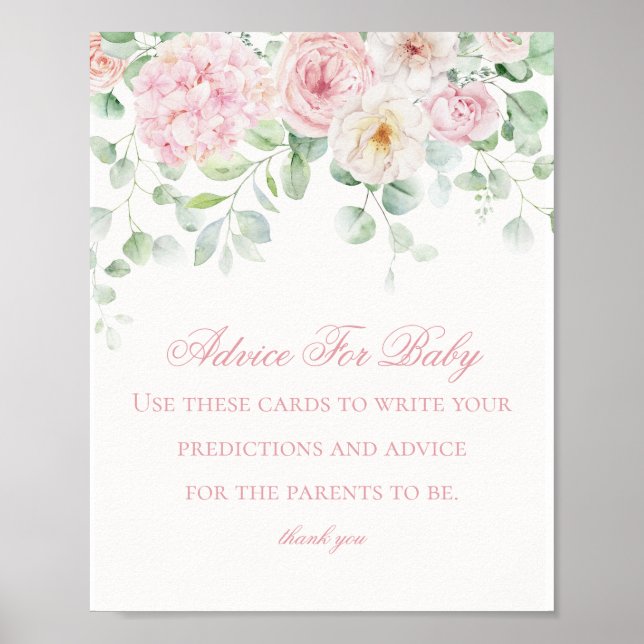 Pink Floral Baby in Bloom Advice for Baby Shower Poster (Front)