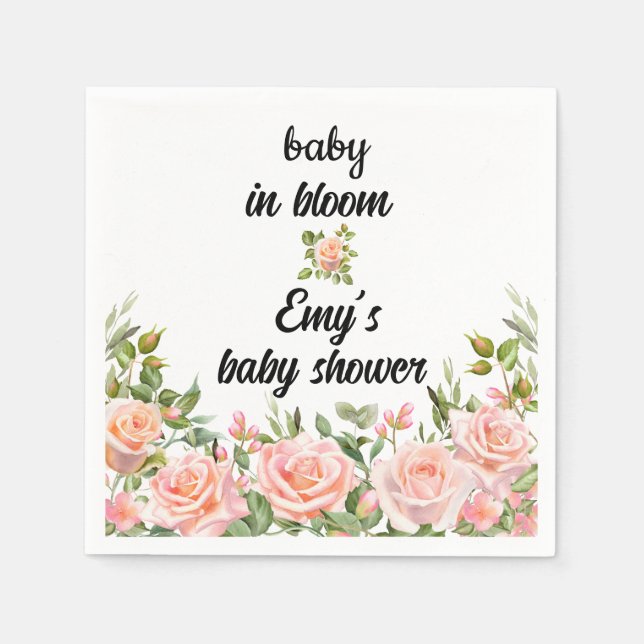 pink floral baby in bloom baby girl shower napkin (Front)
