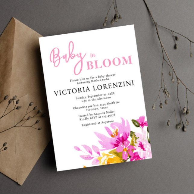 Pink Floral Baby in Bloom Baby Shower Invitation (Creator Uploaded)