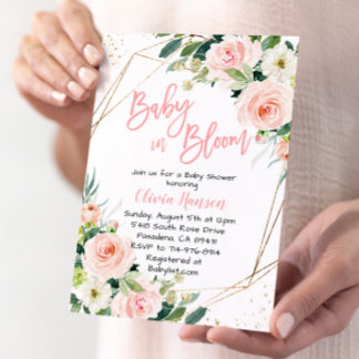 Pink Floral Baby in Bloom Baby Shower Invitation
