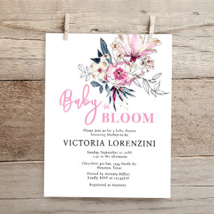 Pink Floral Baby in Bloom Baby Shower Invitation