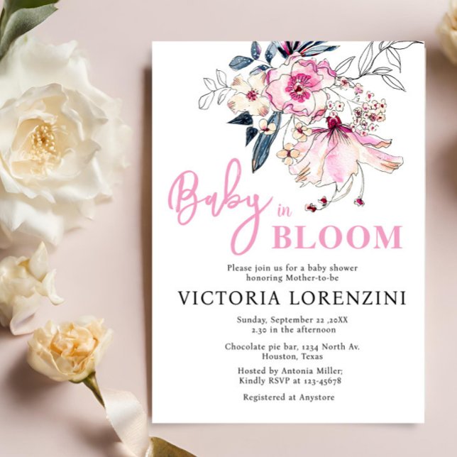 Pink Floral Baby in Bloom Baby Shower Invitation (Creator Uploaded)