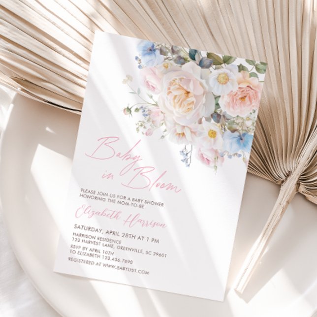 Pink Floral Baby in Bloom Baby Shower Invitation (Creator Uploaded)