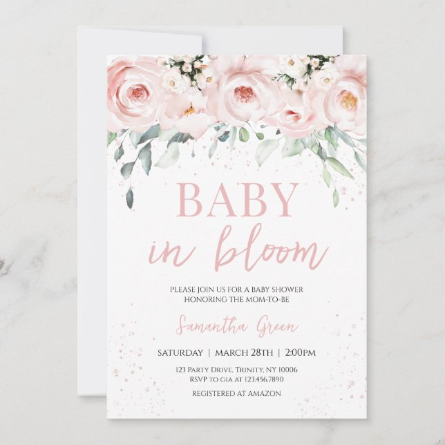 Pink Floral Baby in Bloom Baby Shower Invitation (Front)