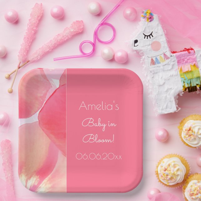 Pink Floral Baby in Bloom Baby Shower   Paper Plate (Party)