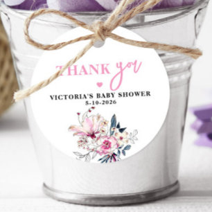 Pink Floral Baby in Bloom Baby Shower Scalloped  Favour Tags
