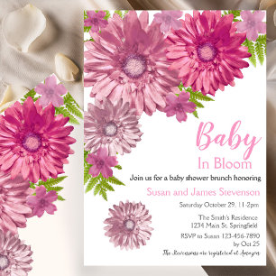 Pink Floral Baby In Bloom Brunch Shower Invitation