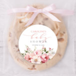 Pink Floral Baby In Bloom Girl Baby Shower Classic Round Sticker<br><div class="desc">Pink Floral Baby In Bloom Girl Baby Shower Classic Round Sticker  features beautiful pink floral flowers and greenery along with modern calligraphy.</div>