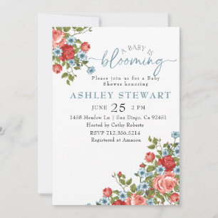 Pink Floral Baby in Bloom Girl Baby Shower Invitation