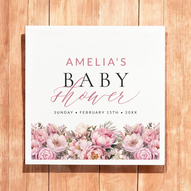 Pink Floral Baby In Bloom Girl Baby Shower Napkin (Creator Uploaded)