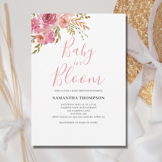 Pink Floral Baby In Bloom Shower Invitation (Creator Uploaded)