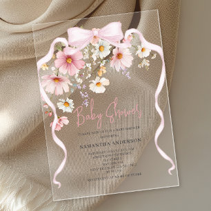 Pink Floral Baby Shower Acrylic Invitations